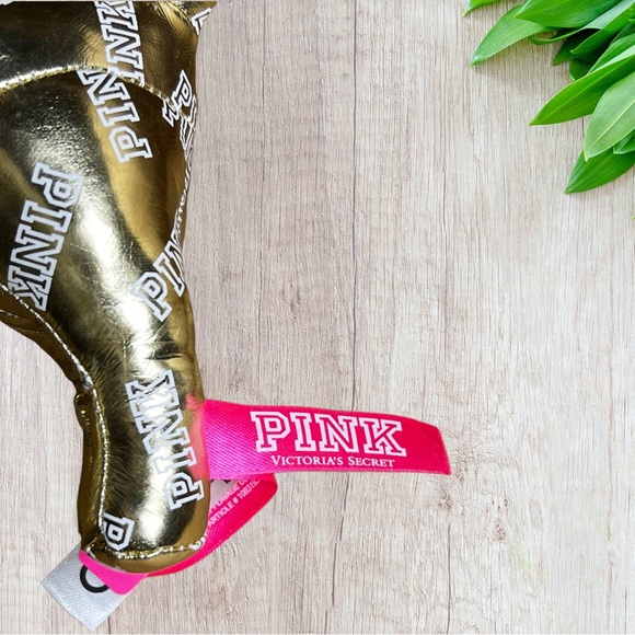 Victoria’s Secret Pink Dog Gold Metallic Tone With White Lettering Logo - Picture 4 of 13